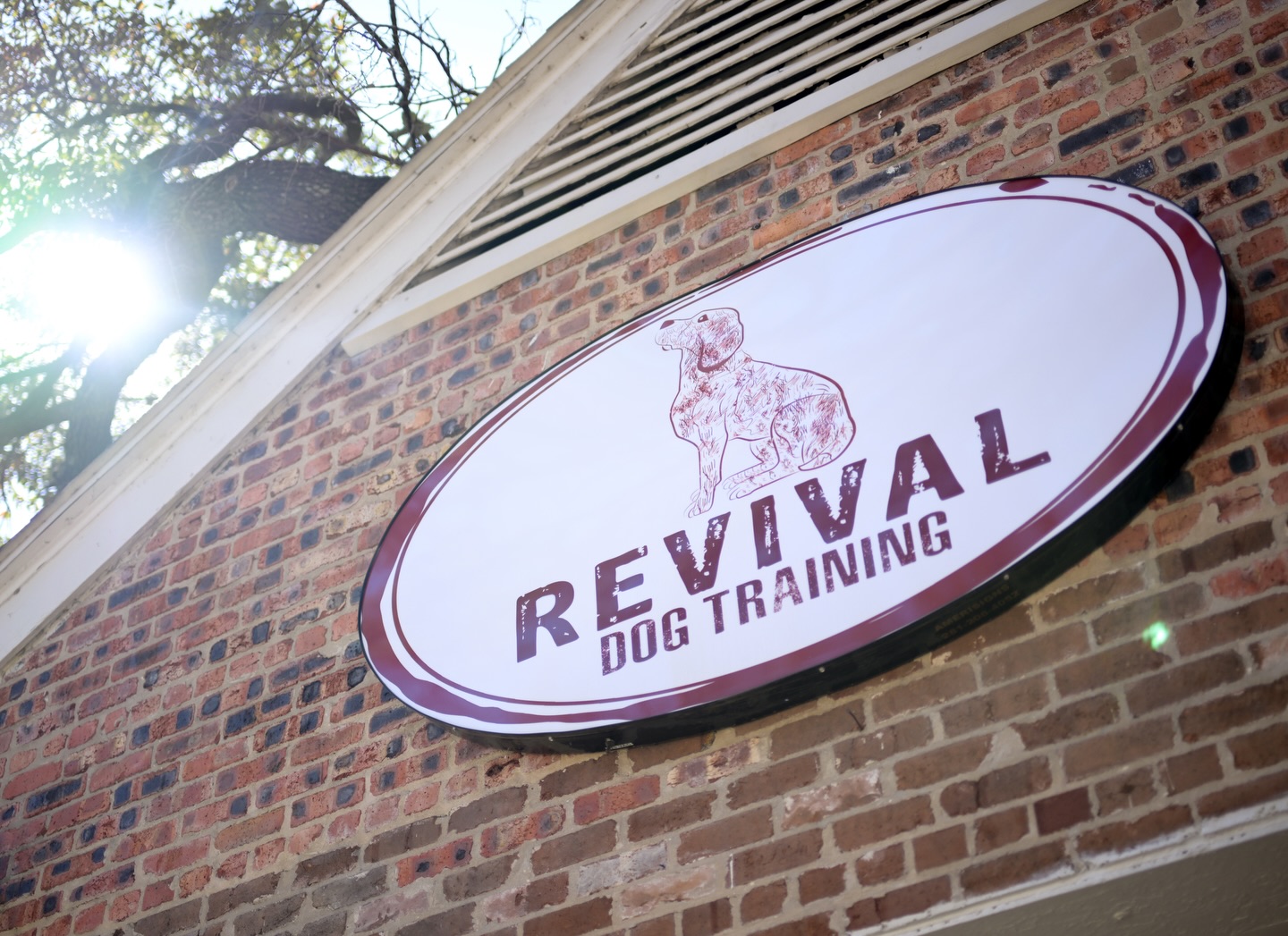Revival Dog Training storefront sign